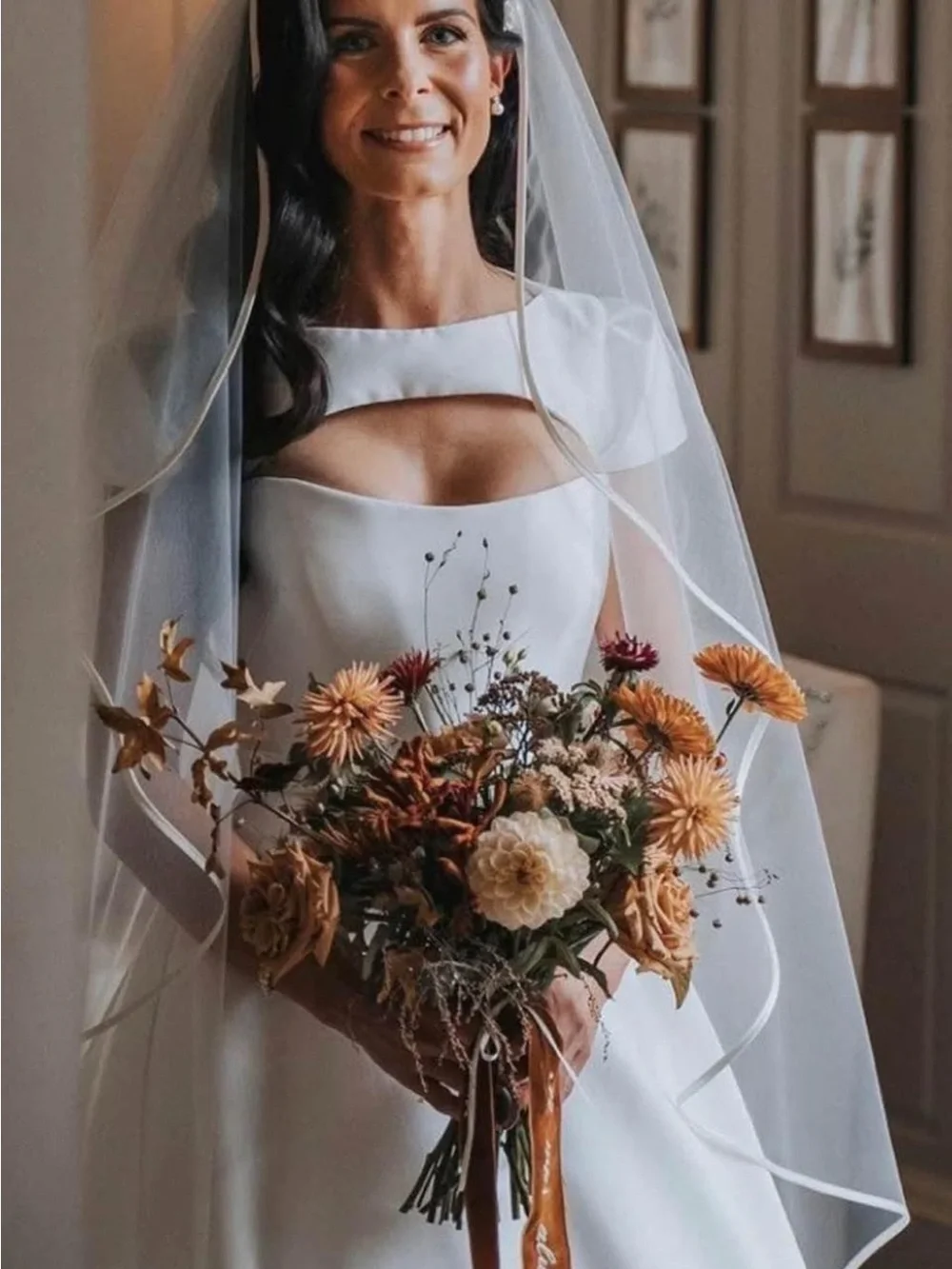 Sheer White Bridal Veil with Ribbon Edge